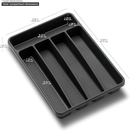 Silverware Tray, 5 Compartment Flatware Organizer for Forks, Knives & Spoons, Durable Drawer Organizer, Granite