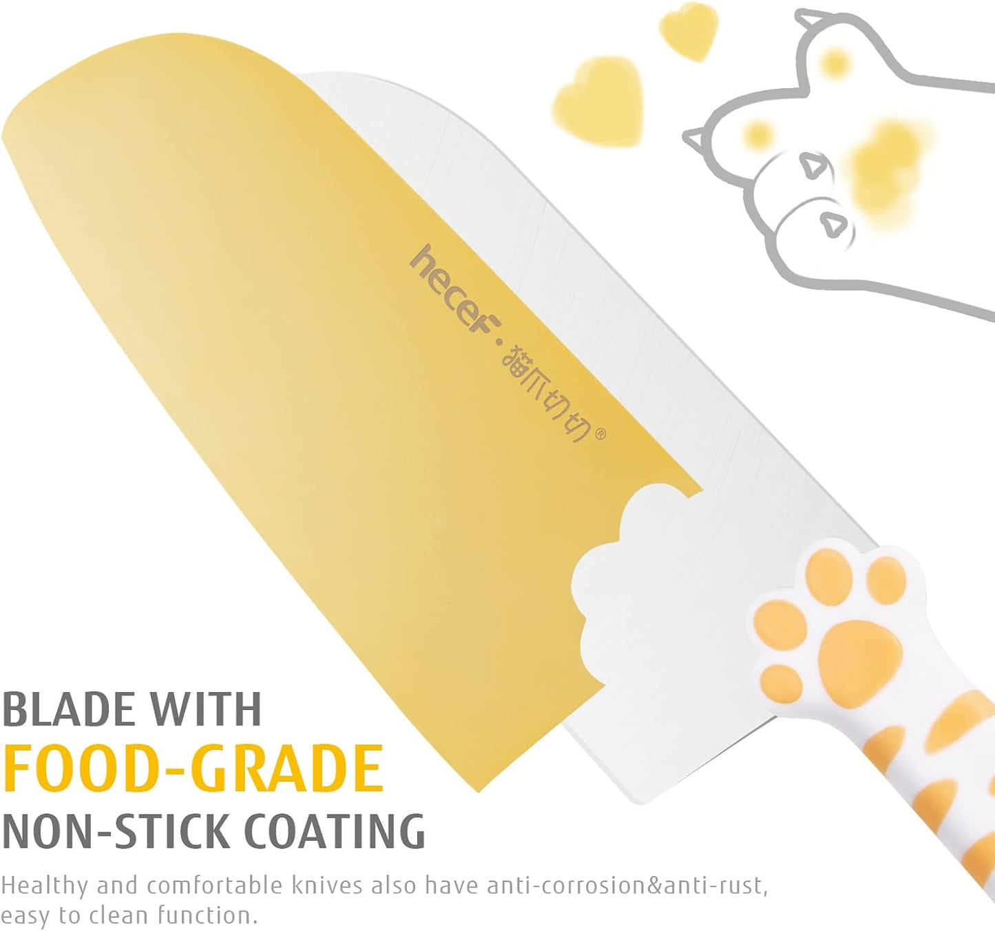 Cute Kitchen Knife Set, Dishwasher Safe, 5-piece Non-Stcik Knives Set with Detachable Block and Scissors,Sharp Kitchen Knives for Chopping, Slicing, Dicing and Cutting (Yellow)