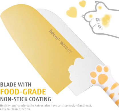 Cute Kitchen Knife Set, Dishwasher Safe, 5-piece Non-Stcik Knives Set with Detachable Block and Scissors,Sharp Kitchen Knives for Chopping, Slicing, Dicing and Cutting (Yellow)