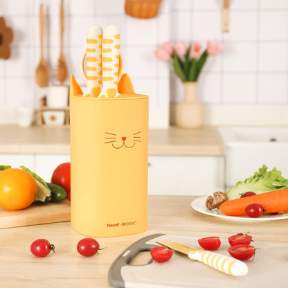 Cute Kitchen Knife Set, Dishwasher Safe, 5-piece Non-Stcik Knives Set with Detachable Block and Scissors,Sharp Kitchen Knives for Chopping, Slicing, Dicing and Cutting (Yellow)