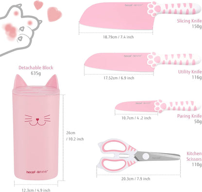 Cute Kitchen Knife Set, Dishwasher Safe, 5-piece Non-Stcik Knives Set with Detachable Block and Scissors,Sharp Kitchen Knives for Chopping, Slicing, Dicing and Cutting (Yellow)