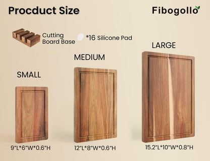 Acacia Wood Cutting Boards for Kitchen(Set of 3),Wooden Chopping Boards Set with Juice Groove,Serving Board with Holder,Butcher Block for Meat,Vegetables,Fruit