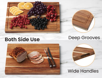Acacia Wood Cutting Boards for Kitchen(Set of 3),Wooden Chopping Boards Set with Juice Groove,Serving Board with Holder,Butcher Block for Meat,Vegetables,Fruit