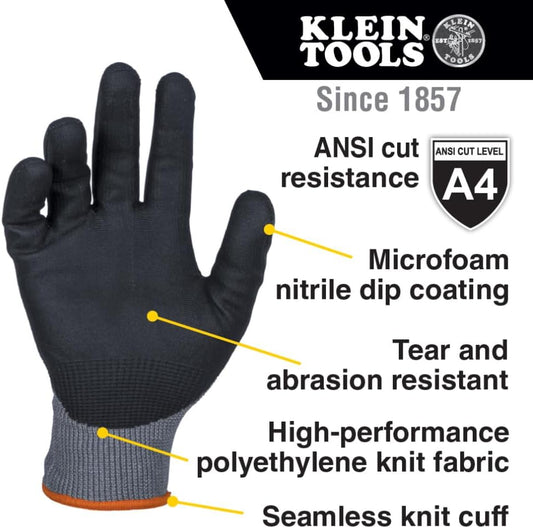 60590 Work Gloves, Knit Dipped Cut Resistant ANSI A4 Nitrile Coated Gloves, HPPE Fabric, Touchscreen Capable, X-Large, 2-Pair