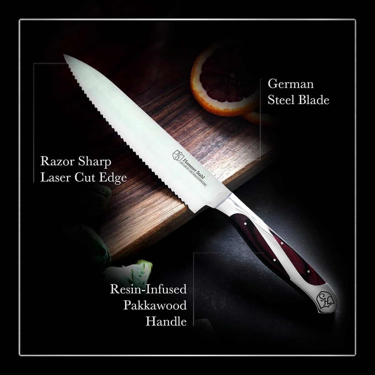 Serrated Utility Knife | German Forged High Carbon Steel | Ergonomic Quad-Tang Pakkawood Handle & Gift Box