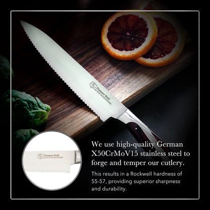 Serrated Utility Knife | German Forged High Carbon Steel | Ergonomic Quad-Tang Pakkawood Handle & Gift Box
