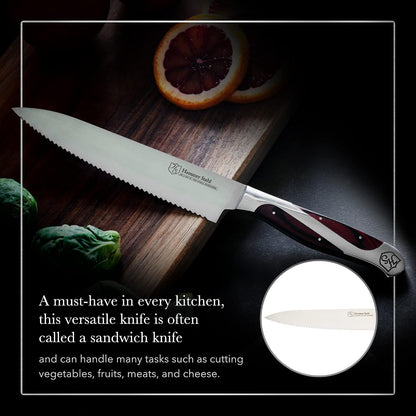 Serrated Utility Knife | German Forged High Carbon Steel | Ergonomic Quad-Tang Pakkawood Handle & Gift Box