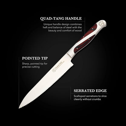 Serrated Utility Knife | German Forged High Carbon Steel | Ergonomic Quad-Tang Pakkawood Handle & Gift Box