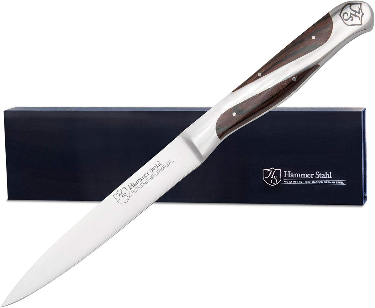 Serrated Utility Knife | German Forged High Carbon Steel | Ergonomic Quad-Tang Pakkawood Handle & Gift Box