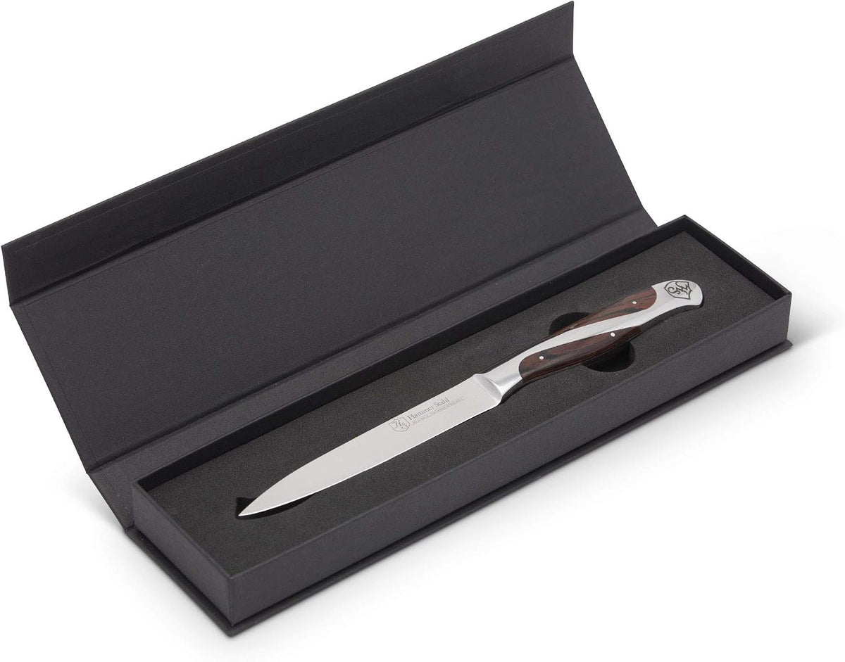 Serrated Utility Knife | German Forged High Carbon Steel | Ergonomic Quad-Tang Pakkawood Handle & Gift Box