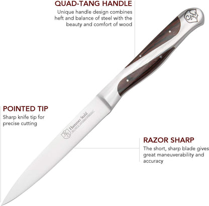 Serrated Utility Knife | German Forged High Carbon Steel | Ergonomic Quad-Tang Pakkawood Handle & Gift Box