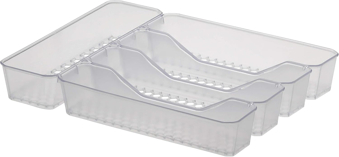 HEXA 5-Divider Expandable Silverware Tray (Stone Gray) - In-Drawer Organizer for Kitchen Accessories, Cutlery, Knives, & More / Easy-to-Clean Home & Apartment Essential