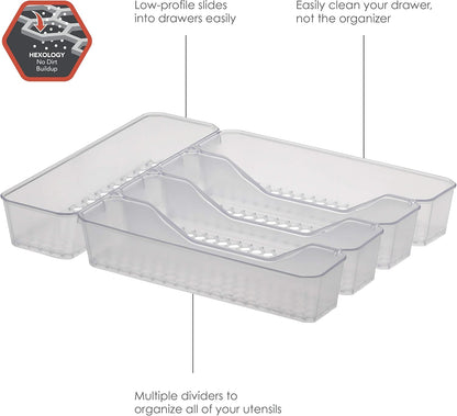 HEXA 5-Divider Expandable Silverware Tray (Stone Gray) - In-Drawer Organizer for Kitchen Accessories, Cutlery, Knives, & More / Easy-to-Clean Home & Apartment Essential