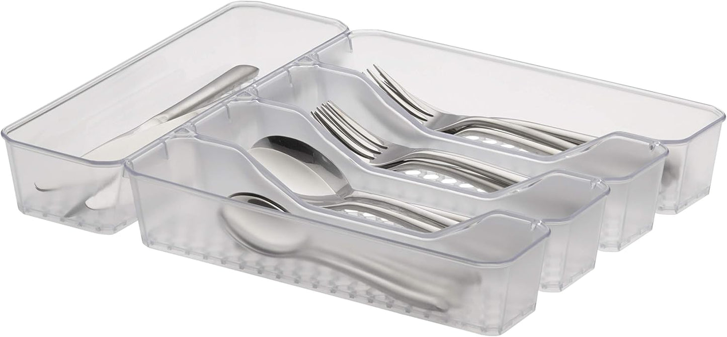 HEXA 5-Divider Expandable Silverware Tray (Stone Gray) - In-Drawer Organizer for Kitchen Accessories, Cutlery, Knives, & More / Easy-to-Clean Home & Apartment Essential