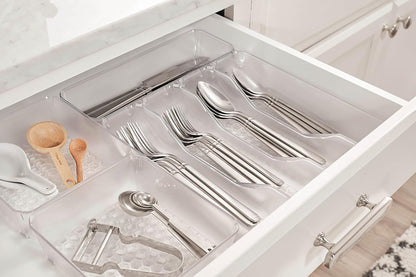 HEXA 5-Divider Expandable Silverware Tray (Stone Gray) - In-Drawer Organizer for Kitchen Accessories, Cutlery, Knives, & More / Easy-to-Clean Home & Apartment Essential