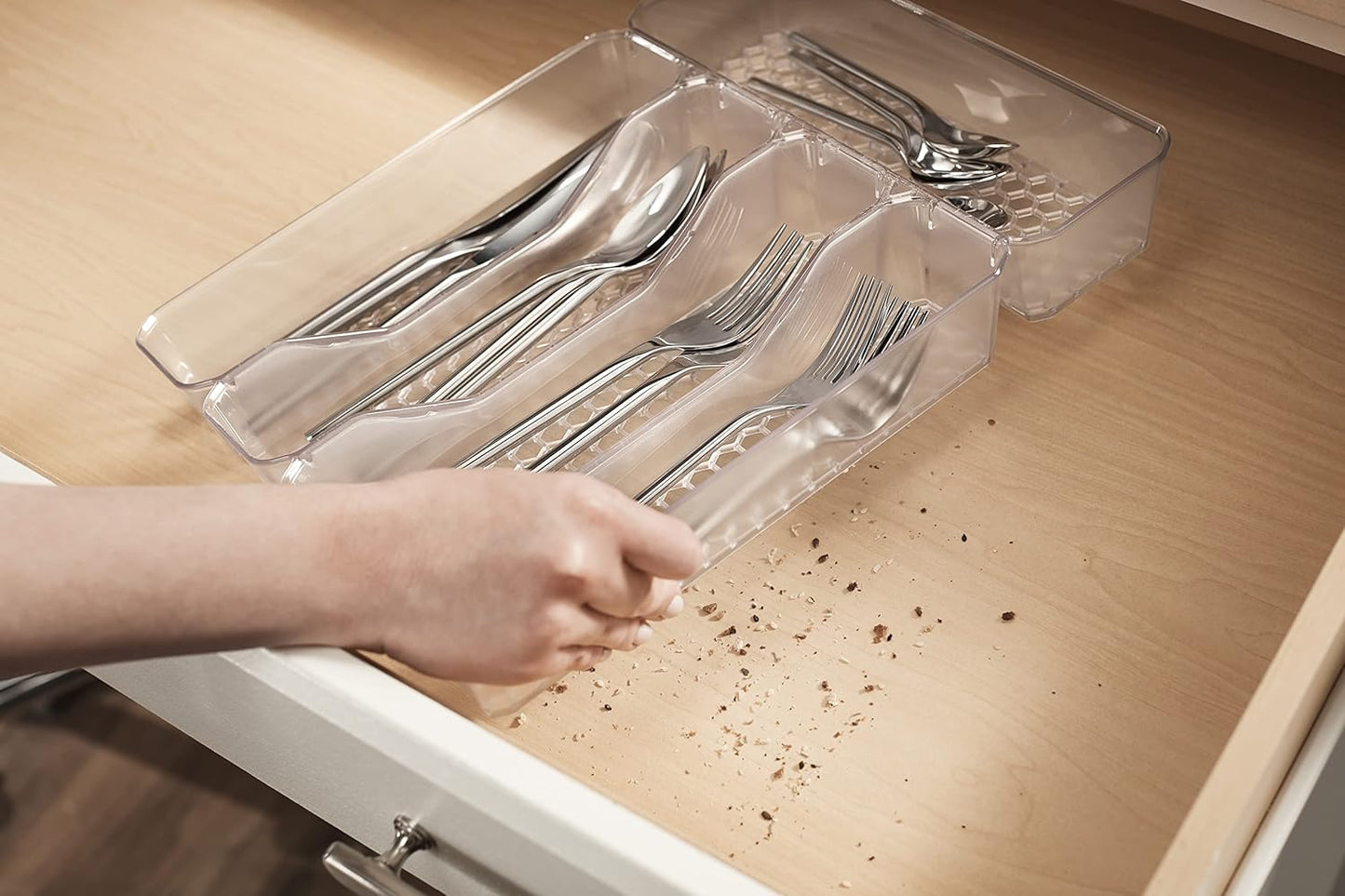 HEXA 5-Divider Expandable Silverware Tray (Stone Gray) - In-Drawer Organizer for Kitchen Accessories, Cutlery, Knives, & More / Easy-to-Clean Home & Apartment Essential