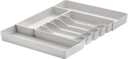 HEXA 5-Divider Expandable Silverware Tray (Stone Gray) - In-Drawer Organizer for Kitchen Accessories, Cutlery, Knives, & More / Easy-to-Clean Home & Apartment Essential