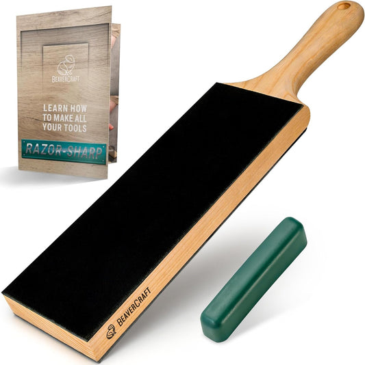 Leather Strop Kit for Knife Sharpening 15.2" - Leather Knife Strop with Polishing Compound - Stropping Kit Double Sided LS1P1, Razor Sharpener for Knives, Chisels - eBook Guide Included