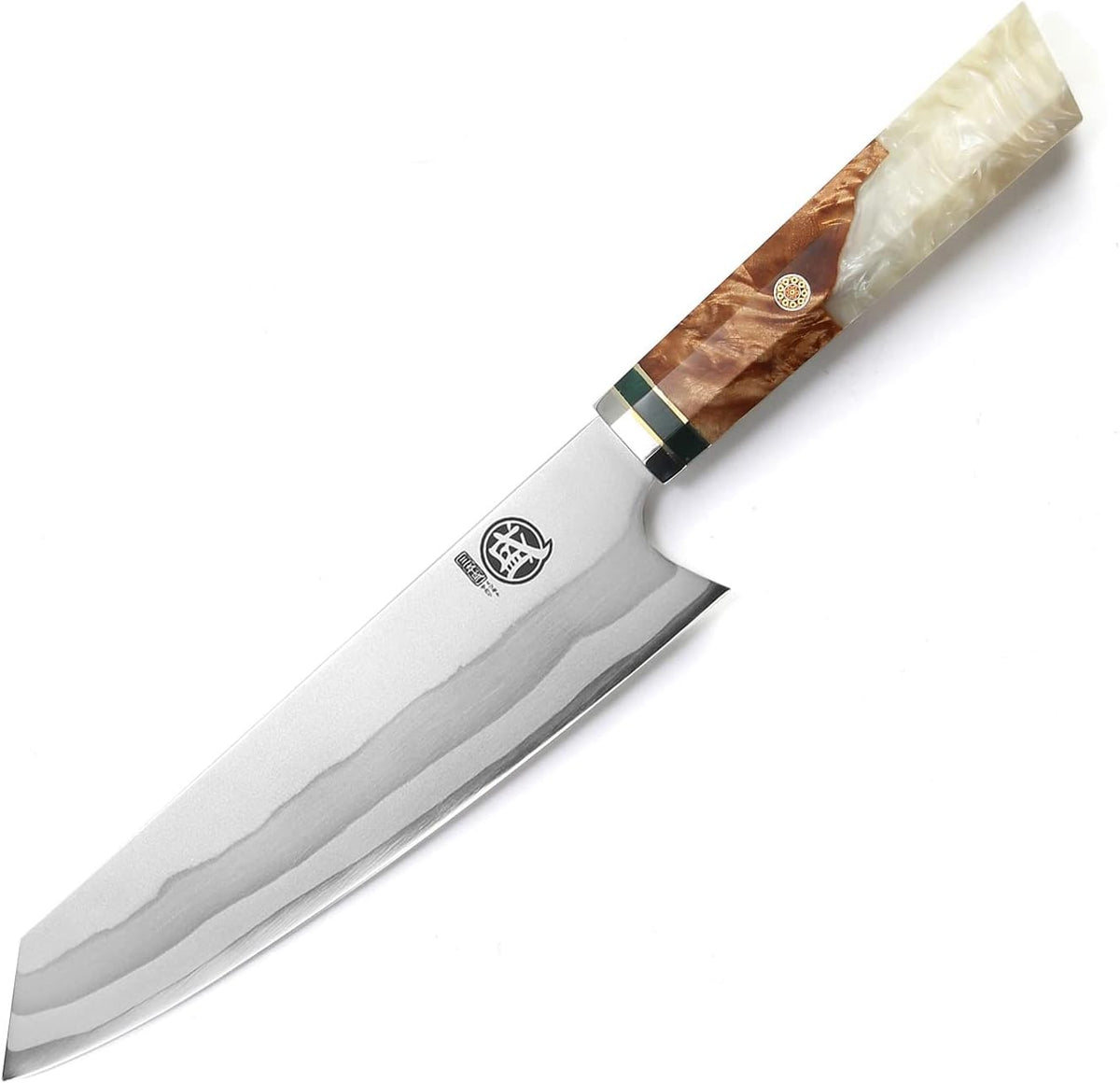8-Inch Kiritsuke Chef Knife, 440C Damascus, White Handle