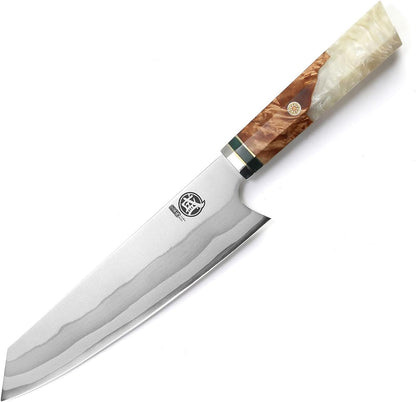 8-Inch Kiritsuke Chef Knife, 440C Damascus, White Handle