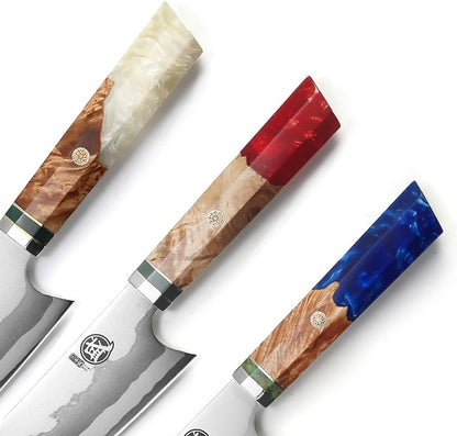 8-Inch Kiritsuke Chef Knife, 440C Damascus, White Handle