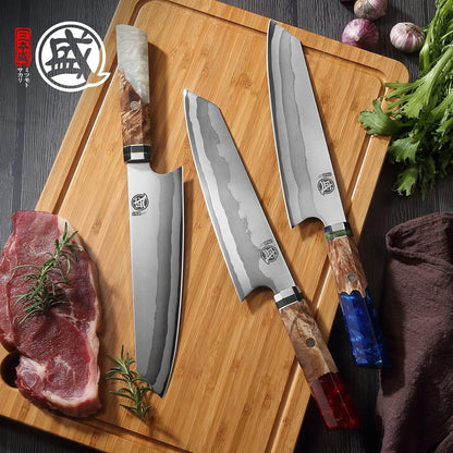 8-Inch Kiritsuke Chef Knife, 440C Damascus, White Handle