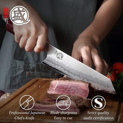 8-Inch Kiritsuke Chef Knife, 440C Damascus, White Handle