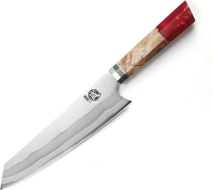 8-Inch Kiritsuke Chef Knife, 440C Damascus, White Handle