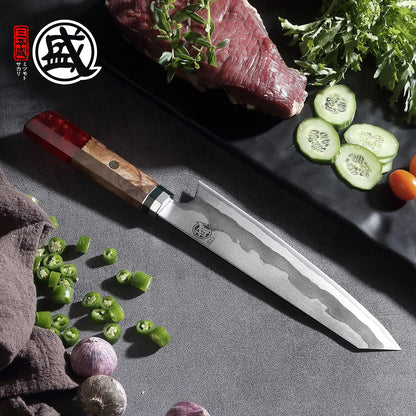 8-Inch Kiritsuke Chef Knife, 440C Damascus, White Handle