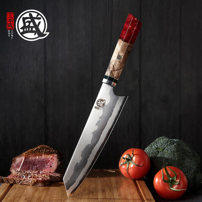 8-Inch Kiritsuke Chef Knife, 440C Damascus, White Handle