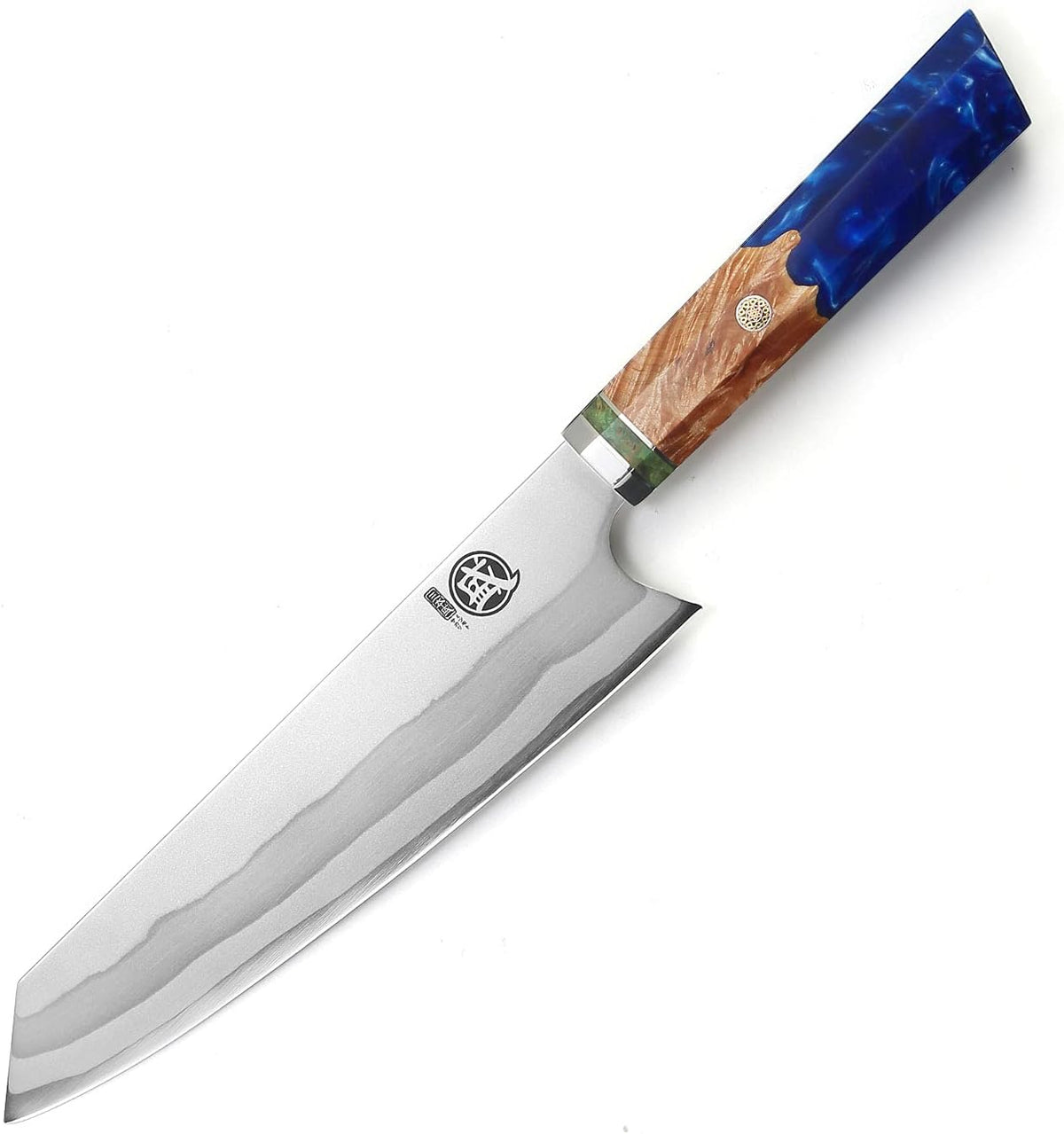 8-Inch Kiritsuke Chef Knife, 440C Damascus, White Handle