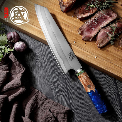 8-Inch Kiritsuke Chef Knife, 440C Damascus, White Handle