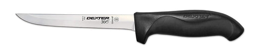 S360-6F-PCP Boning Knife, 6" Narrow Flexible Straight Edge Blade, DEXSTEEL High Carbon Stain-Free Steel, Black Polypropylene Santoprene Handle, Made in USA, Meat Trimming Knife