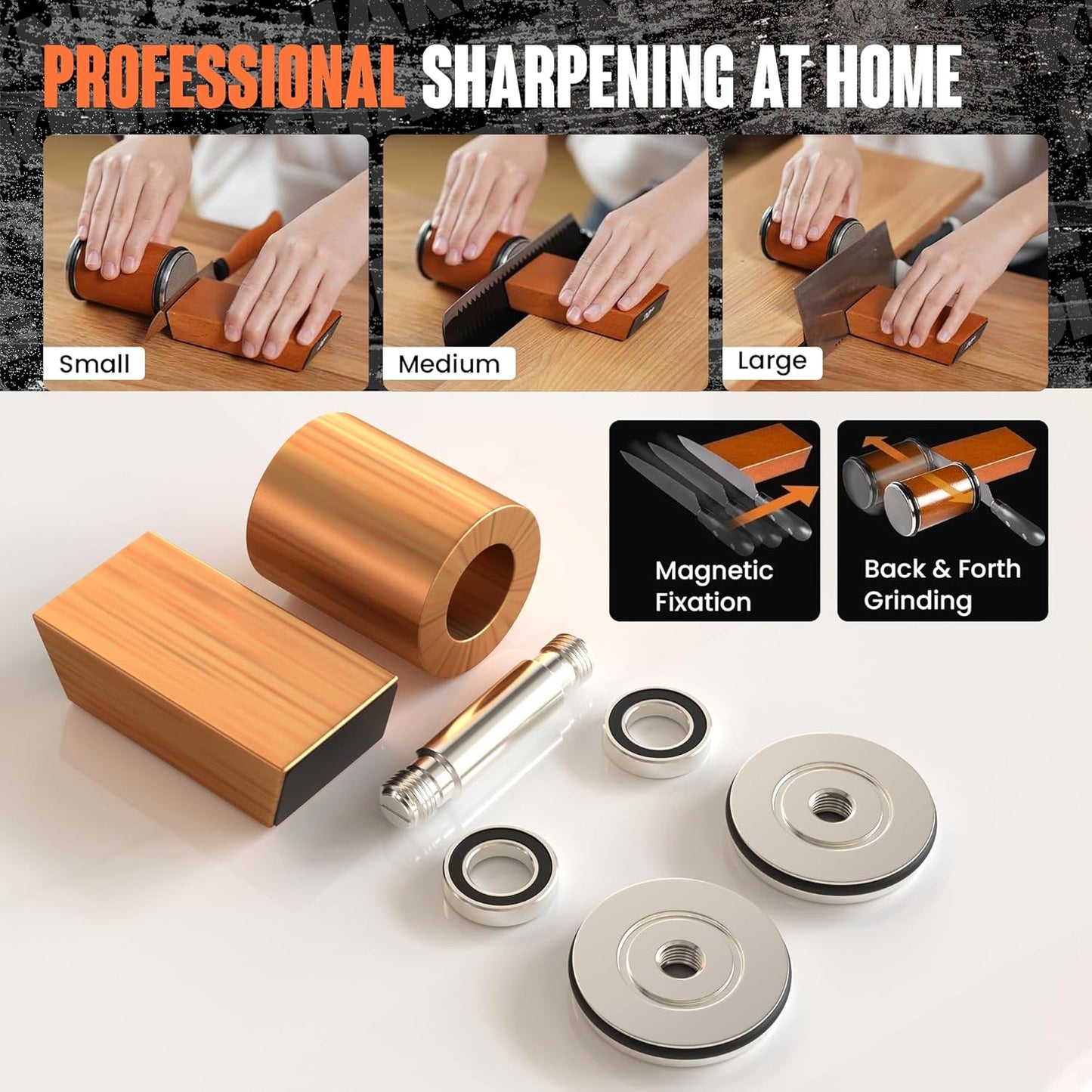 Rolling Knife Sharpener - Faster Sharp Edge with 2 Diamond Stone Discs 1000 & 400 Grit for Steel - 15° & 20° Magnetic Angles Support - Knife Sharpening Made Easy - Kitchen Gadgets & Gifts