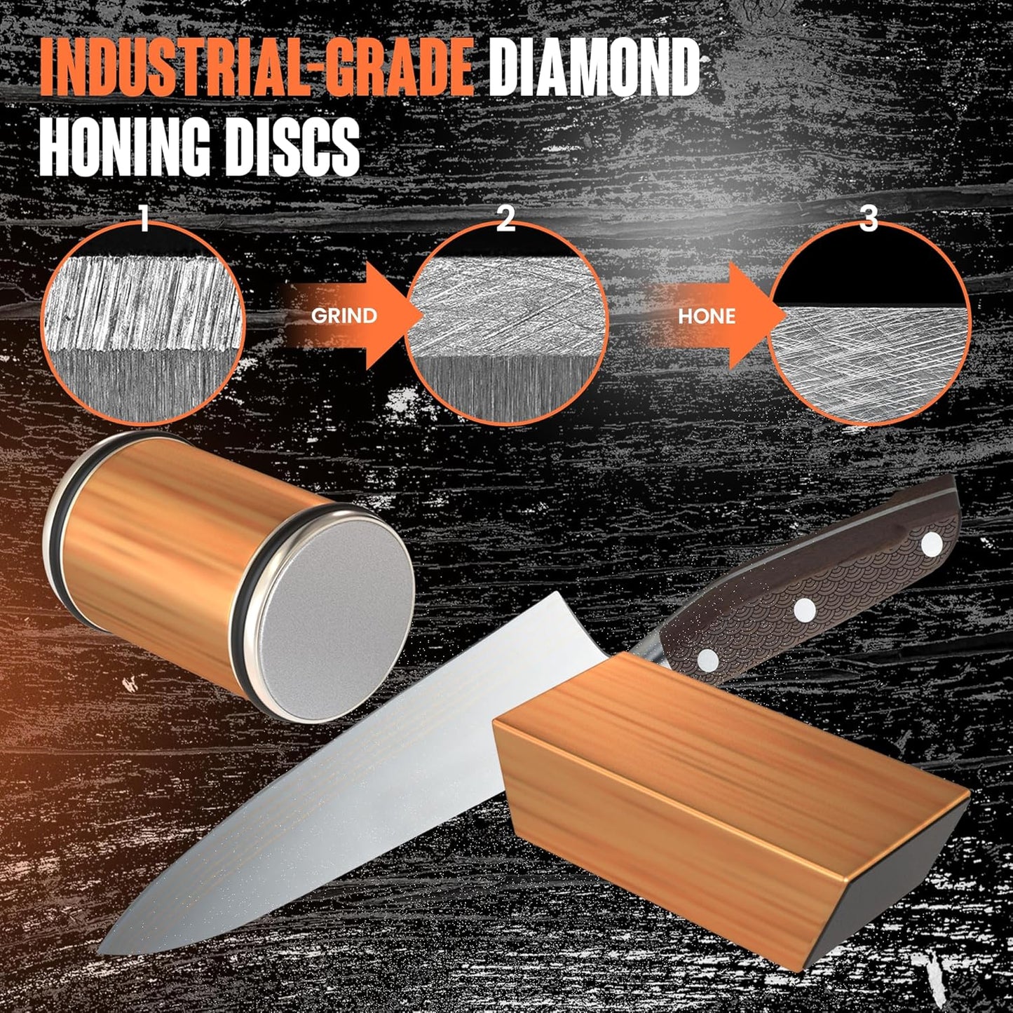 Rolling Knife Sharpener - Faster Sharp Edge with 2 Diamond Stone Discs 1000 & 400 Grit for Steel - 15° & 20° Magnetic Angles Support - Knife Sharpening Made Easy - Kitchen Gadgets & Gifts