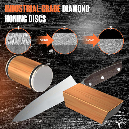Rolling Knife Sharpener - Faster Sharp Edge with 2 Diamond Stone Discs 1000 & 400 Grit for Steel - 15° & 20° Magnetic Angles Support - Knife Sharpening Made Easy - Kitchen Gadgets & Gifts