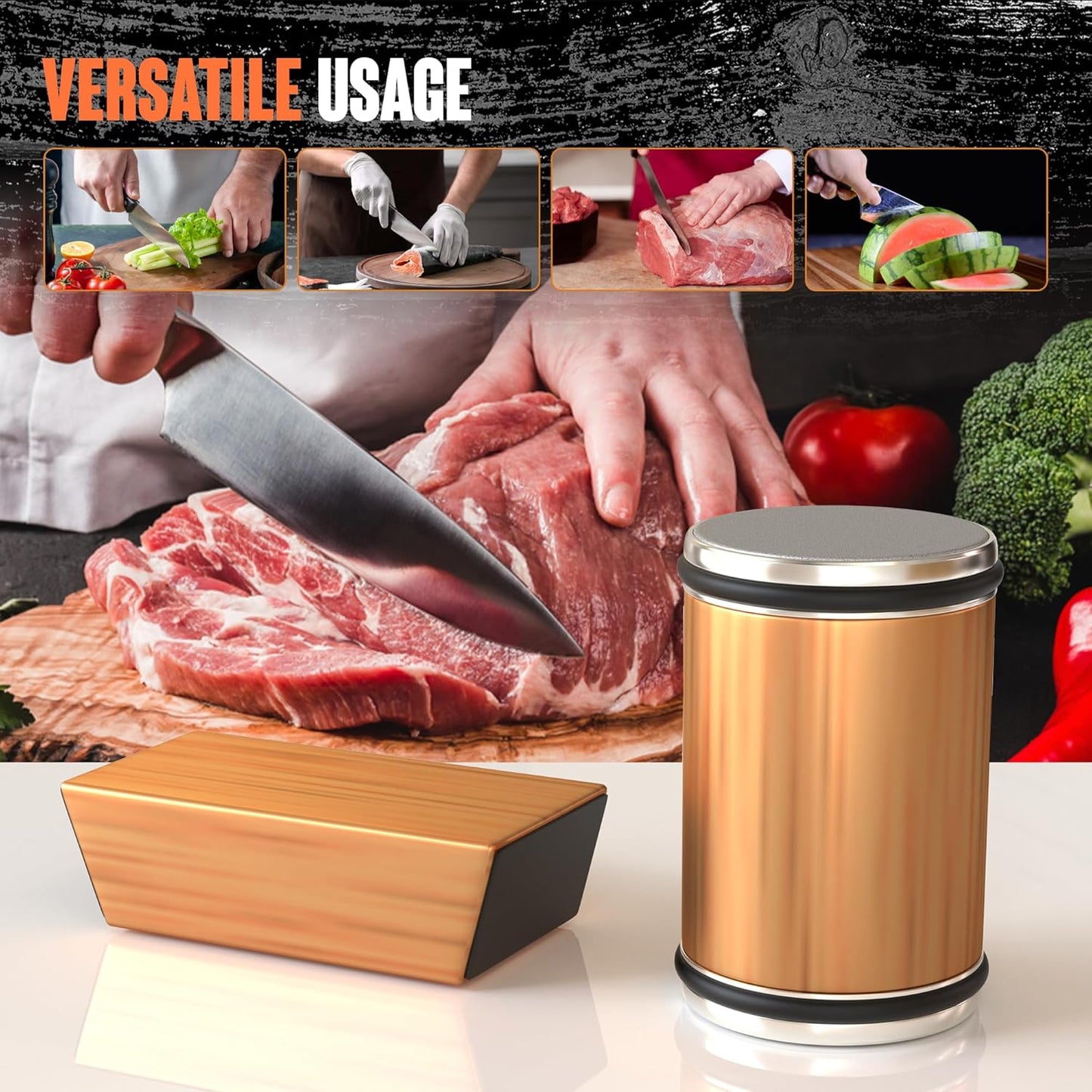 Rolling Knife Sharpener - Faster Sharp Edge with 2 Diamond Stone Discs 1000 & 400 Grit for Steel - 15° & 20° Magnetic Angles Support - Knife Sharpening Made Easy - Kitchen Gadgets & Gifts