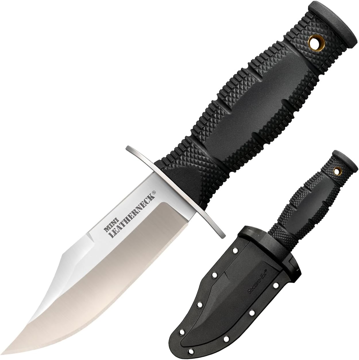 Cold Steel Mini Leatherneck Double Edge Spear Point Compact Lightweight 3.5" 8CR13MOV Steel Fixed Blade Outdoor Hunting Utility Knife, 3.25" Textured Ergonomic Kray-Ex Handle, Secure-Ex Sheath