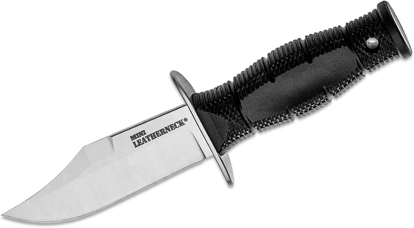 Cold Steel Mini Leatherneck Double Edge Spear Point Compact Lightweight 3.5" 8CR13MOV Steel Fixed Blade Outdoor Hunting Utility Knife, 3.25" Textured Ergonomic Kray-Ex Handle, Secure-Ex Sheath