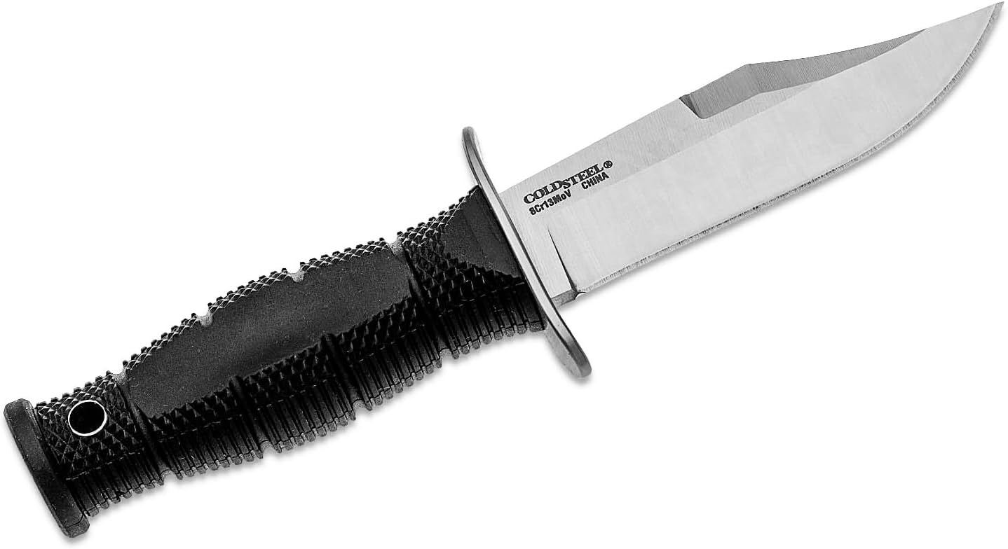 Cold Steel Mini Leatherneck Double Edge Spear Point Compact Lightweight 3.5" 8CR13MOV Steel Fixed Blade Outdoor Hunting Utility Knife, 3.25" Textured Ergonomic Kray-Ex Handle, Secure-Ex Sheath