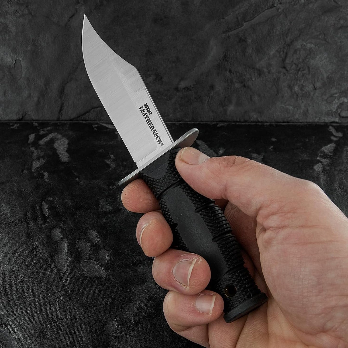 Cold Steel Mini Leatherneck Double Edge Spear Point Compact Lightweight 3.5" 8CR13MOV Steel Fixed Blade Outdoor Hunting Utility Knife, 3.25" Textured Ergonomic Kray-Ex Handle, Secure-Ex Sheath
