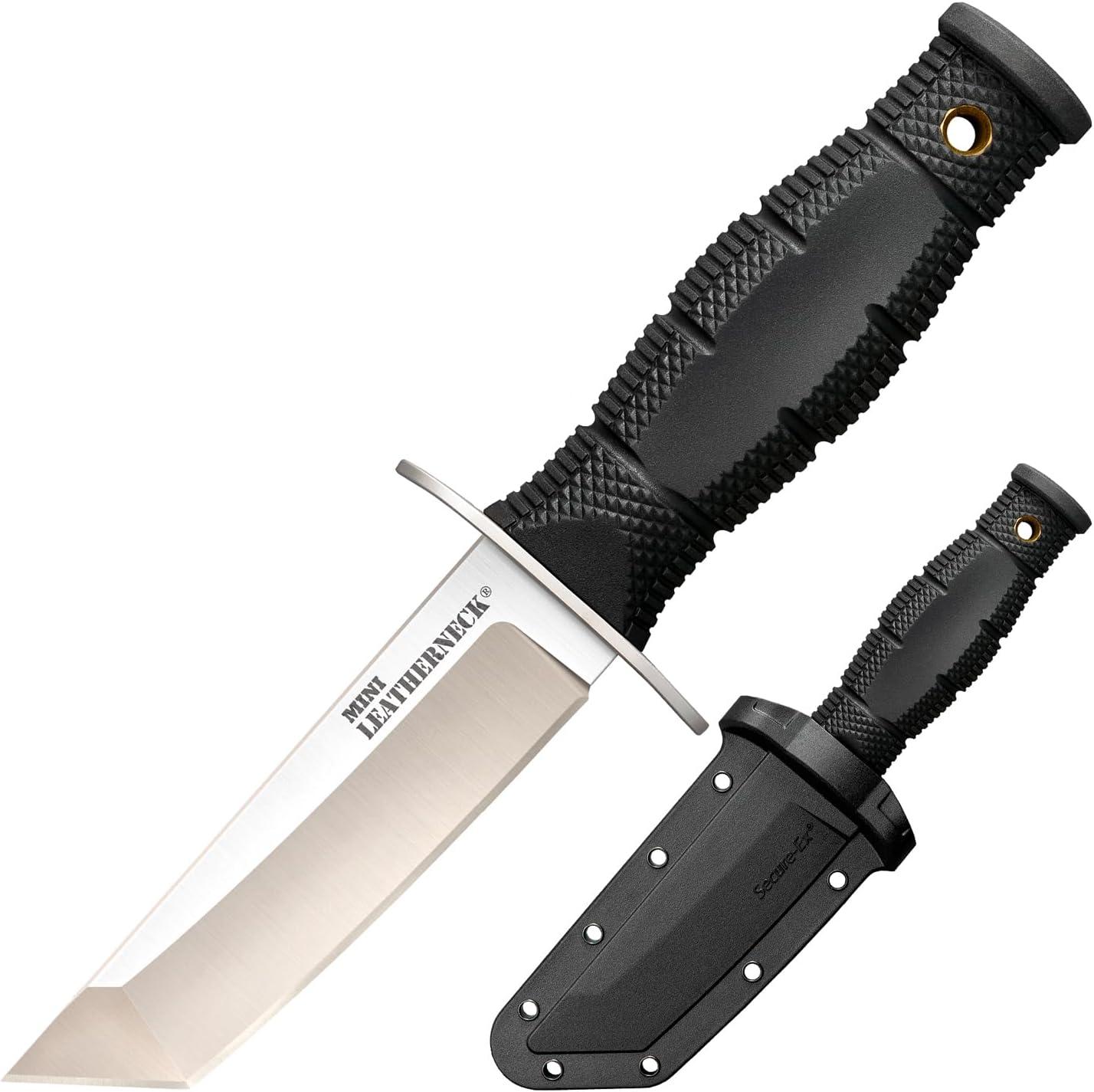 Cold Steel Mini Leatherneck Double Edge Spear Point Compact Lightweight 3.5" 8CR13MOV Steel Fixed Blade Outdoor Hunting Utility Knife, 3.25" Textured Ergonomic Kray-Ex Handle, Secure-Ex Sheath
