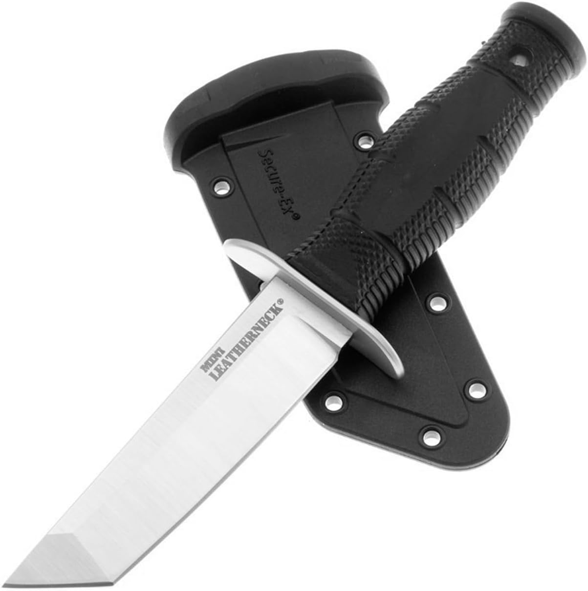 Cold Steel Mini Leatherneck Double Edge Spear Point Compact Lightweight 3.5" 8CR13MOV Steel Fixed Blade Outdoor Hunting Utility Knife, 3.25" Textured Ergonomic Kray-Ex Handle, Secure-Ex Sheath