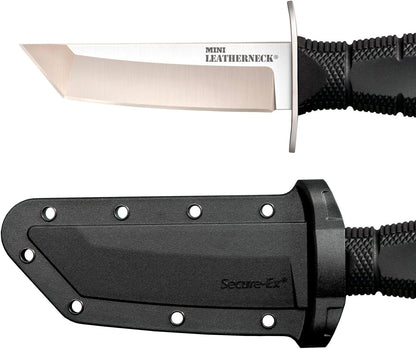 Cold Steel Mini Leatherneck Double Edge Spear Point Compact Lightweight 3.5" 8CR13MOV Steel Fixed Blade Outdoor Hunting Utility Knife, 3.25" Textured Ergonomic Kray-Ex Handle, Secure-Ex Sheath