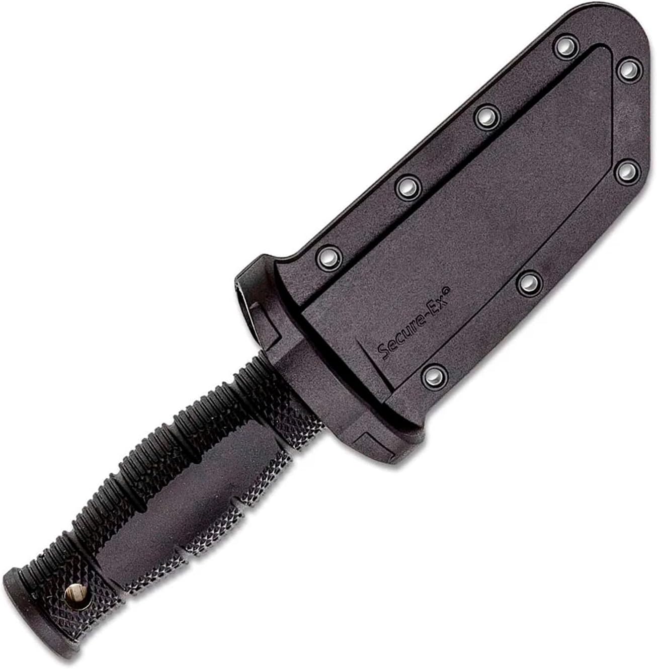 Cold Steel Mini Leatherneck Double Edge Spear Point Compact Lightweight 3.5" 8CR13MOV Steel Fixed Blade Outdoor Hunting Utility Knife, 3.25" Textured Ergonomic Kray-Ex Handle, Secure-Ex Sheath