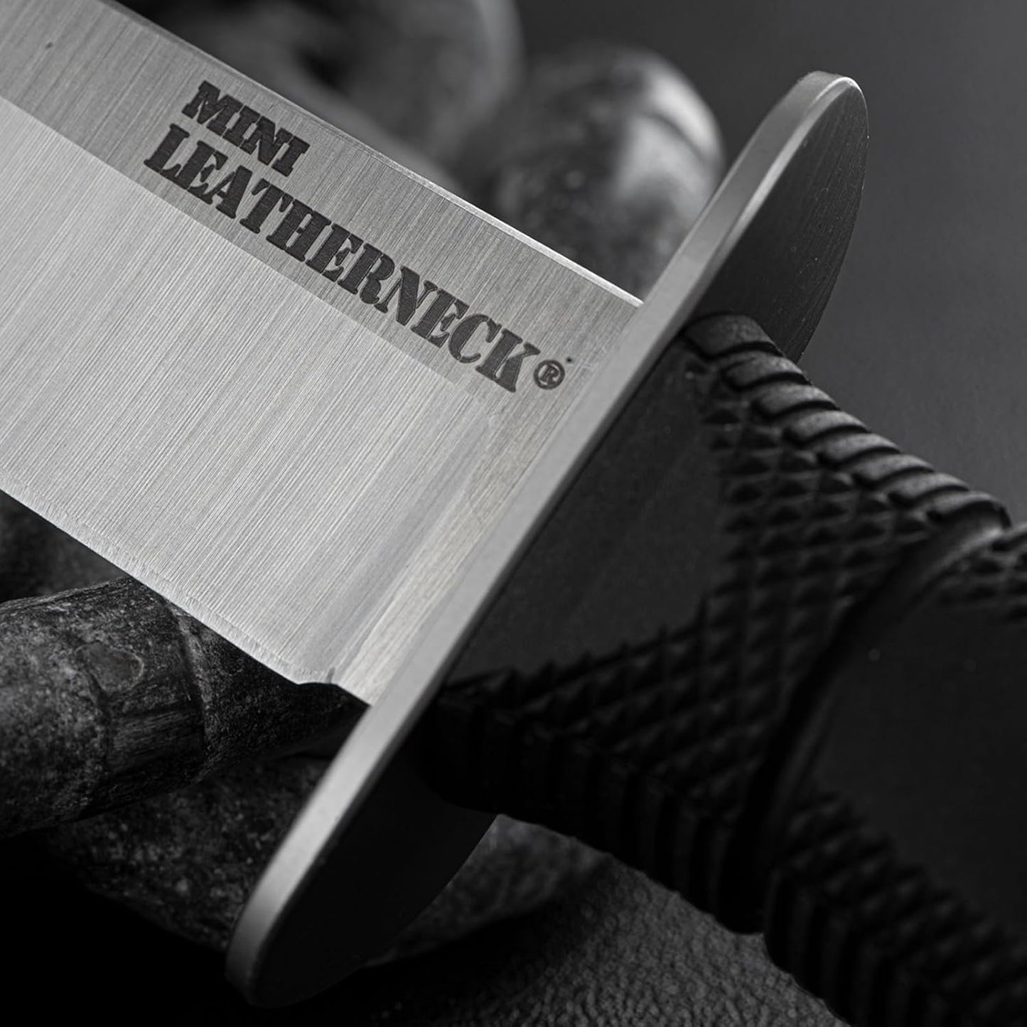 Cold Steel Mini Leatherneck Double Edge Spear Point Compact Lightweight 3.5" 8CR13MOV Steel Fixed Blade Outdoor Hunting Utility Knife, 3.25" Textured Ergonomic Kray-Ex Handle, Secure-Ex Sheath
