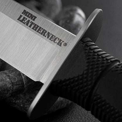 Cold Steel Mini Leatherneck Double Edge Spear Point Compact Lightweight 3.5" 8CR13MOV Steel Fixed Blade Outdoor Hunting Utility Knife, 3.25" Textured Ergonomic Kray-Ex Handle, Secure-Ex Sheath