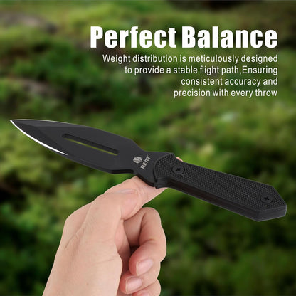 REAT Throwing Knives - 6 Piece, 7.5" 440 Stainless Steel with No-Slip Handle, Includes Nylon Carrying Case for Safe Storage, Ninja Kunai Knife for Competition, Training, Recreation (Black)