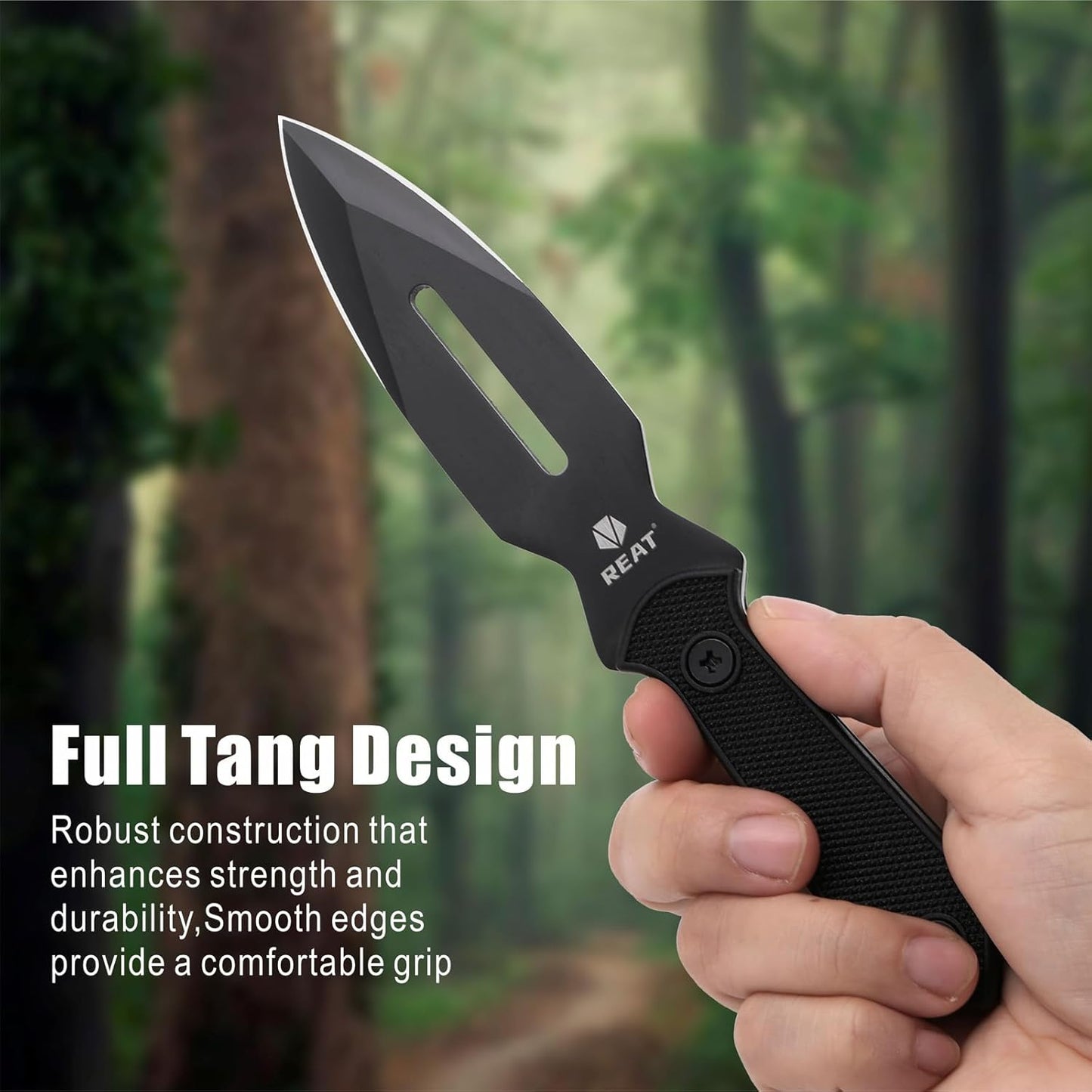 REAT Throwing Knives - 6 Piece, 7.5" 440 Stainless Steel with No-Slip Handle, Includes Nylon Carrying Case for Safe Storage, Ninja Kunai Knife for Competition, Training, Recreation (Black)
