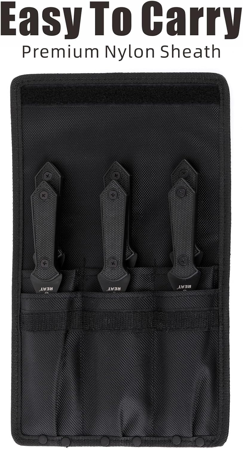 REAT Throwing Knives - 6 Piece, 7.5" 440 Stainless Steel with No-Slip Handle, Includes Nylon Carrying Case for Safe Storage, Ninja Kunai Knife for Competition, Training, Recreation (Black)